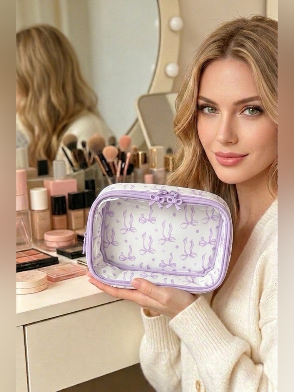 Zenana COQUETTE BOW TRANSPARENT COSMETIC BAG